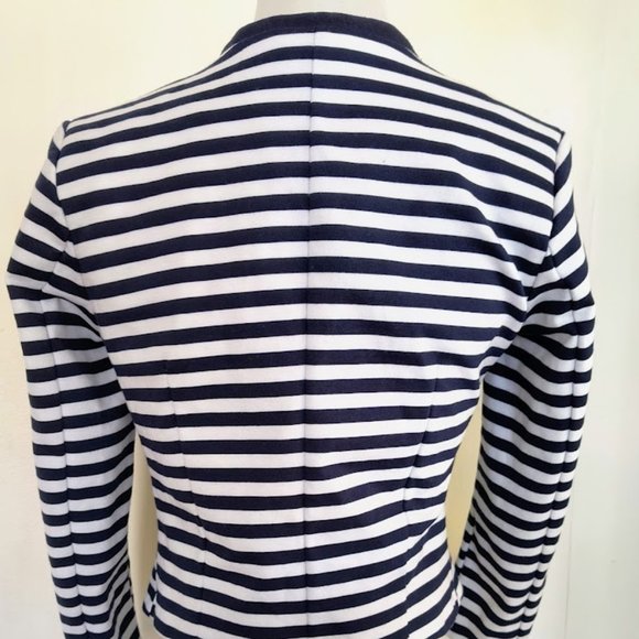Navy Blue and White Striped Knit Blazer - Picture 2 of 4